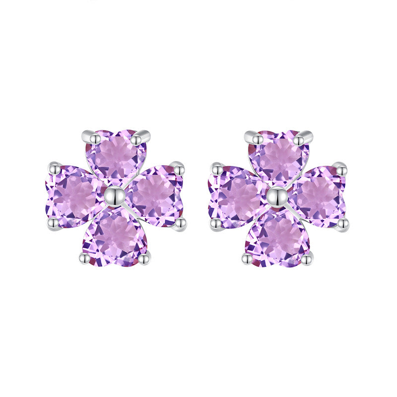 non-jewelry Clover Stud Earrings, S925 Silver with Multi-Crystal Variants