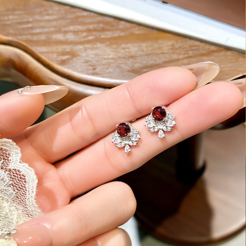non-jewelry 925 Silver Drop Earrings with Natural Gemstones & Rhinestones