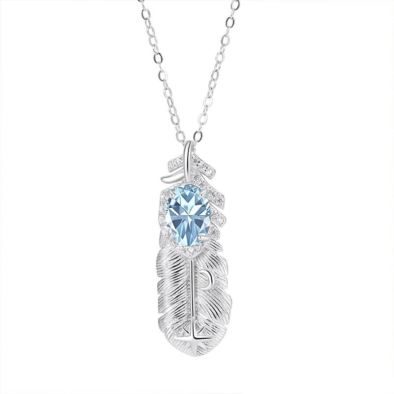 non-jewelry Feather Pendant Necklace with Natural Multi-Gemstones (Amethyst, Citrine, Aquamarine, Peridot, Garnet)