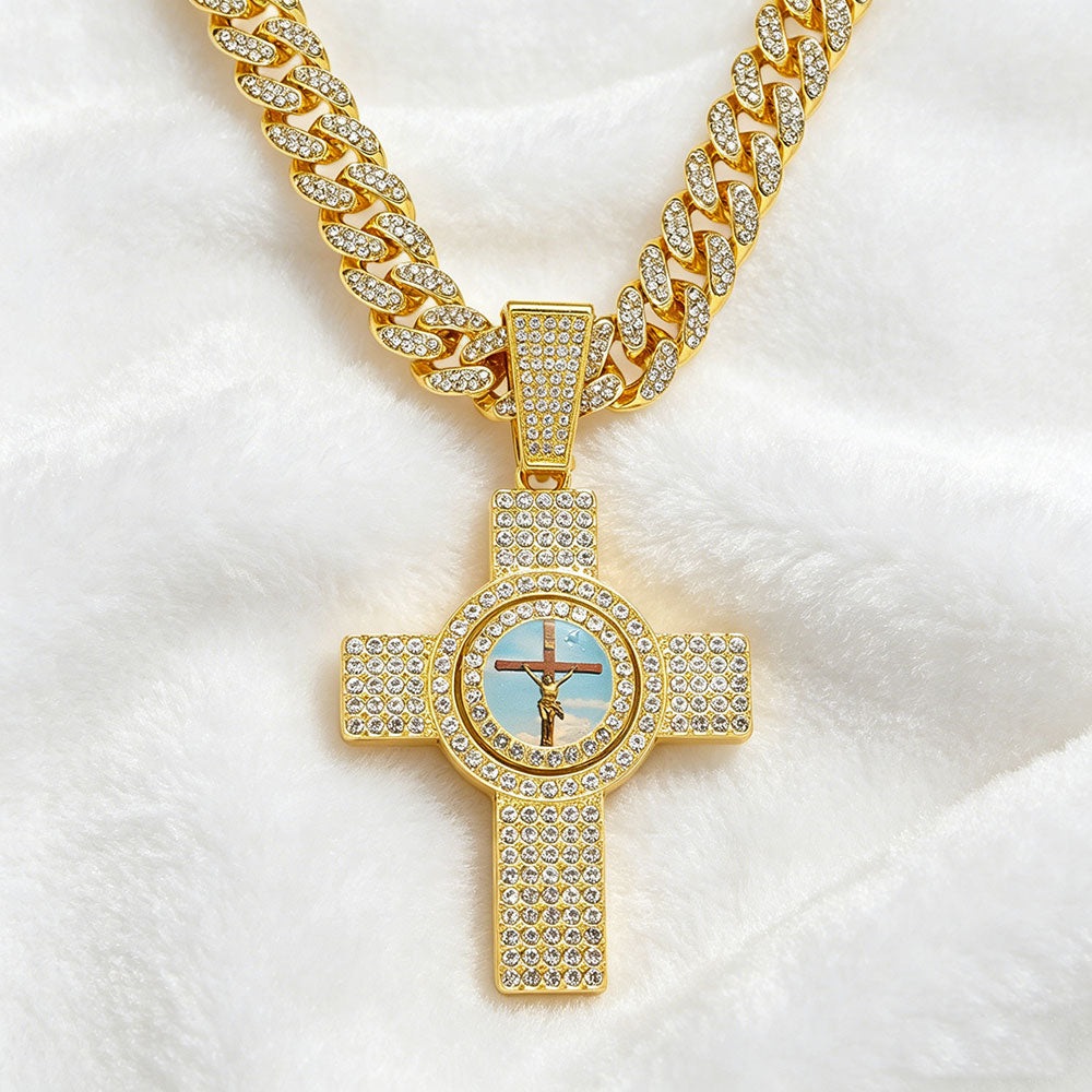 non-jewelry Faith-Inspired Rotating Cross Rhinestone Statement Necklace