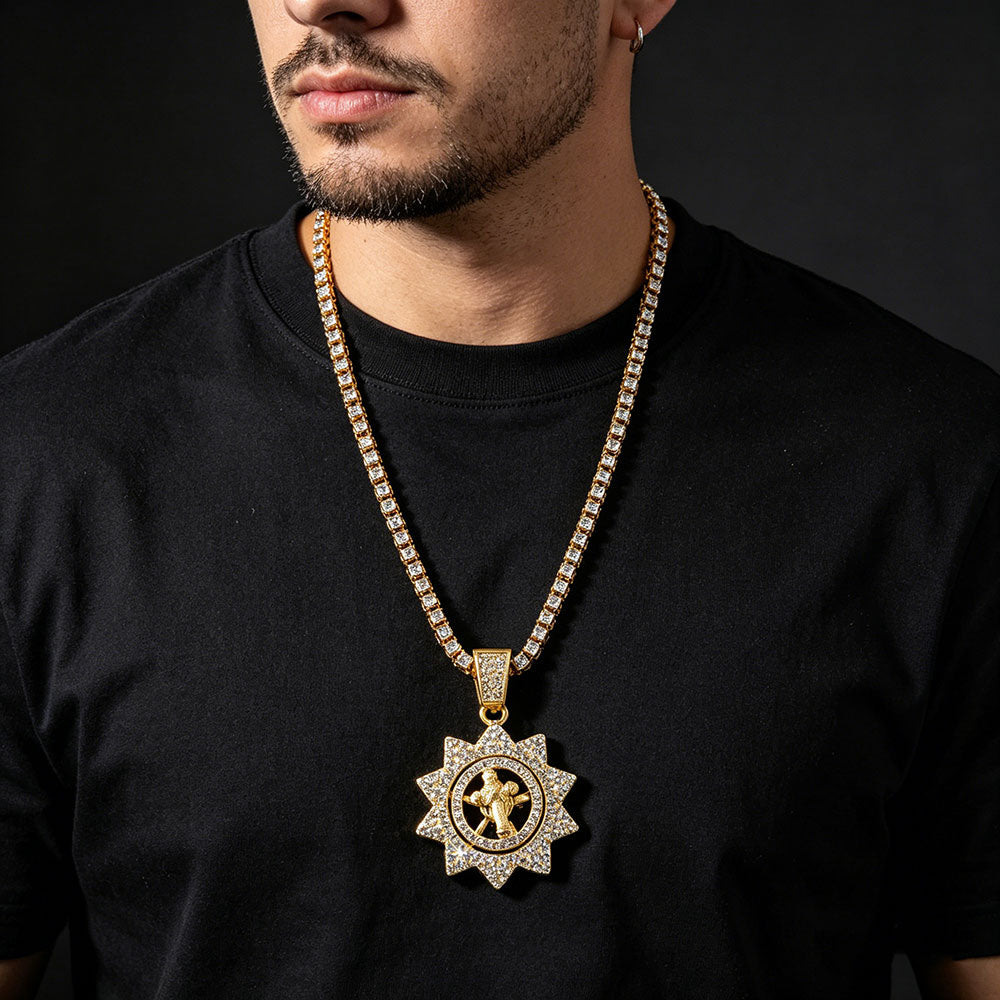 non-jewelry Rotatable Crucifix Sunburst Tennis Chain Necklace