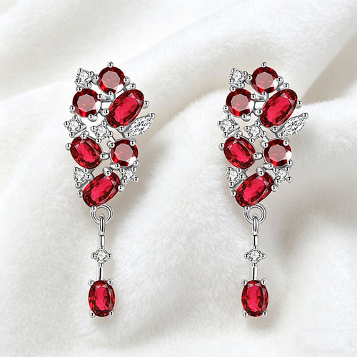 non-jewelry 925 Silver Drop Earrings with Natural Amethyst/Citrine/Garnet/Peridot/Topaz & Rhinestone Accents