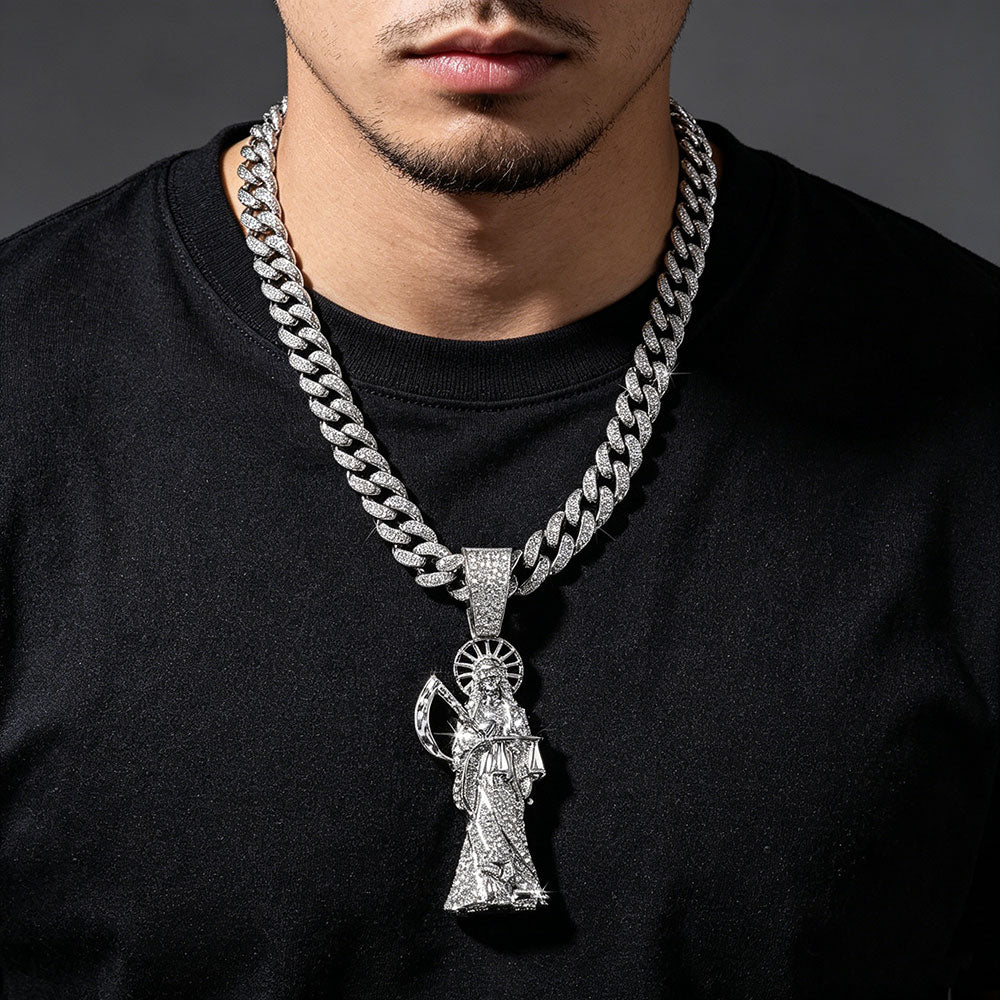 non-jewelry Saint Death Rhinestone Statement Necklace