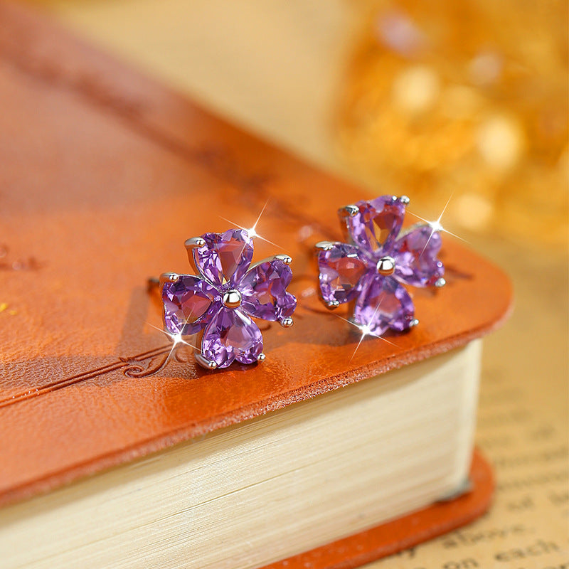 non-jewelry Clover Stud Earrings, S925 Silver with Multi-Crystal Variants