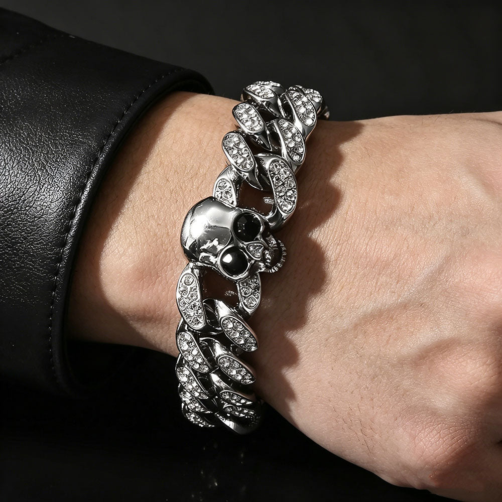 non-jewelry Rhinestone Skull Cuban Link Zinc Alloy Bracelet