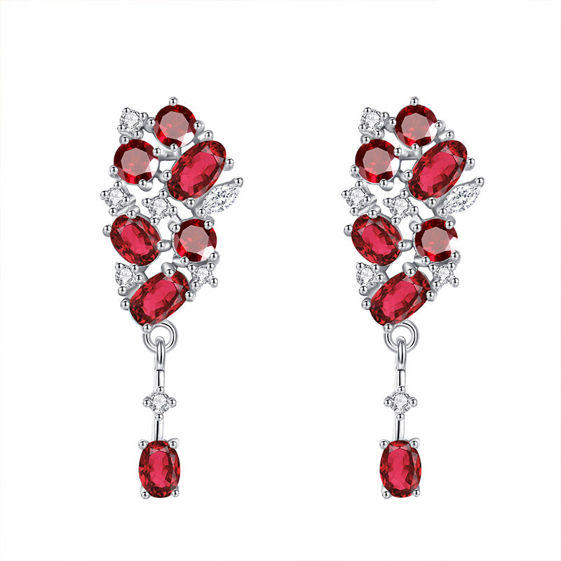 non-jewelry 925 Silver Drop Earrings with Natural Amethyst/Citrine/Garnet/Peridot/Topaz & Rhinestone Accents